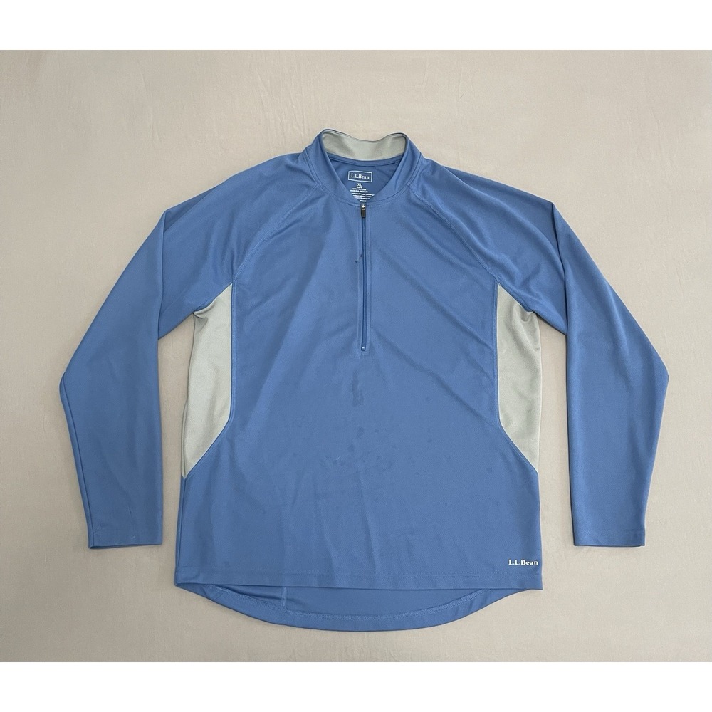 LL Bean Mens XL Quarter Zip Active Pullover Blue Grey Mesh Hiking Shirt 0GWT5